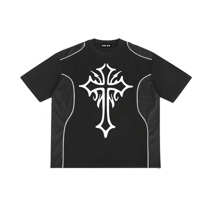 Tribal Cross Piped Panel T-Shirt